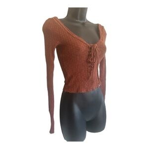 Urban Outfitters Rust Knit Tie Front Crop Top Size XS